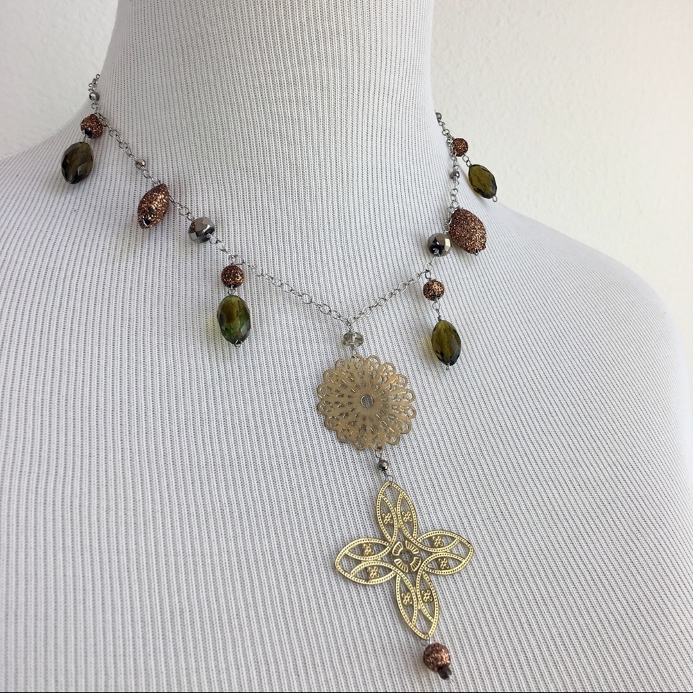 NWT Boho Necklace | Cutwork Pendants | Olive, Rose